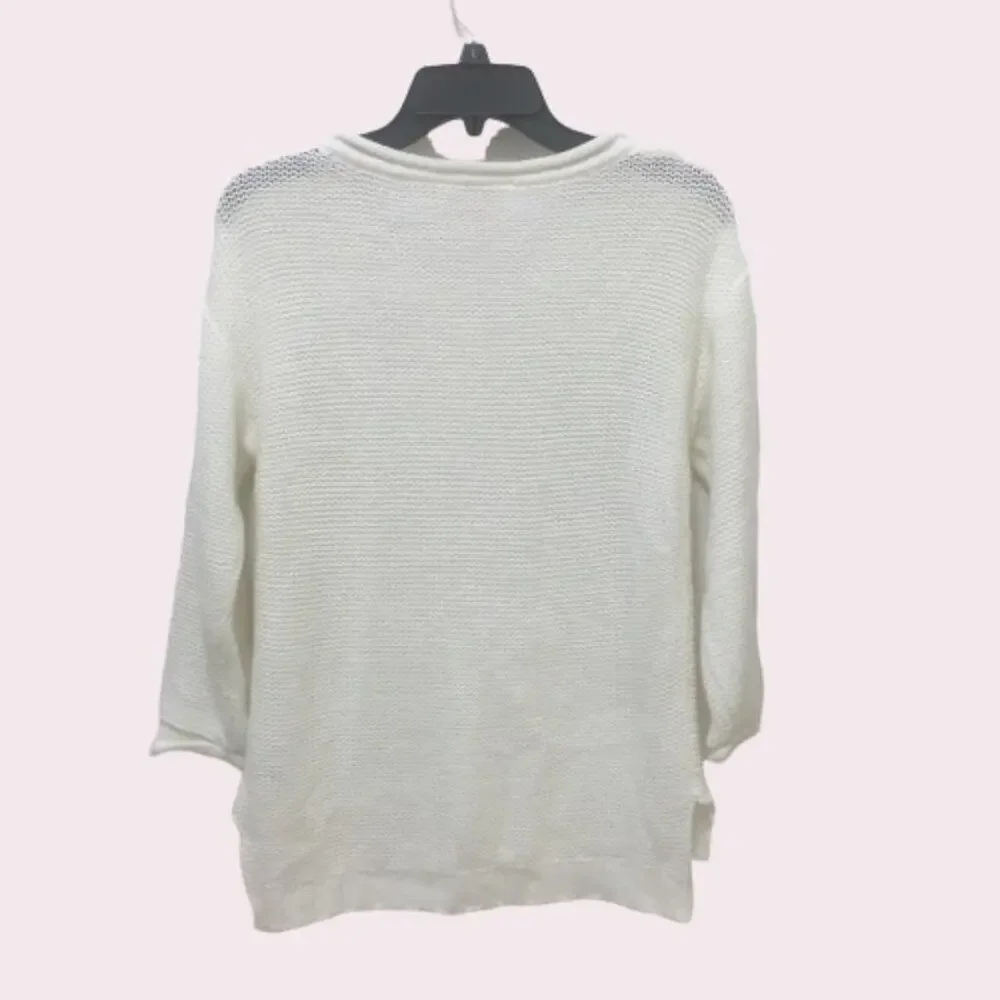 Derek Heart Off White Cable Knit Hi/Low Sweater, L - Picture 3 of 4